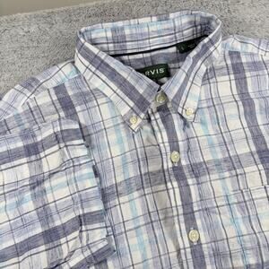Orvis Classic Fit Short Sleeve Button Up Blue Plaid Shirt Sz L
